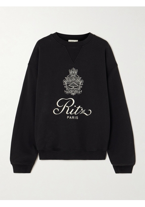 FRAME - + Ritz Paris Embroidered Cotton-blend Jersey Sweatshirt - Black - xx small,x small,small,medium,large,x large