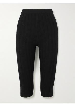 The Elder Statesman - Diana Cropped Ribbed Cashmere Leggings - Black - x small,small,medium,large