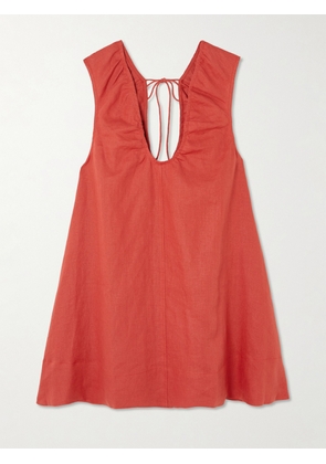 Faithfull - Perla Tie-detailed Linen Mini Dress - Red - x small,small,medium,large,x large,xx large