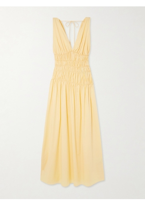 Faithfull - Saja Tie-detailed Ruched Cotton Maxi Dress - Yellow - x small,small,medium,large,x large