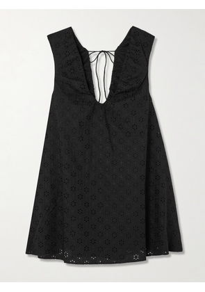 Faithfull - Juana Tie-detailed Broderie Anglaise Mini Dress - Black - x small,small,medium,large,x large,xx large