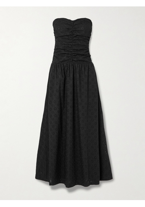 Faithfull - Lia Strapless Ruched Broderie Anglaise Maxi Dress - Black - x small,small,medium,large,x large
