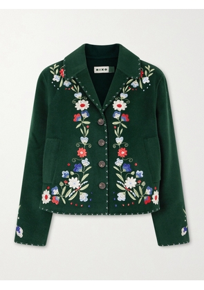 RIXO - Jude Embroidered Wool-blend Felt Jacket - Green - UK 6,UK 8,UK 10,UK 12,UK 14,UK 16