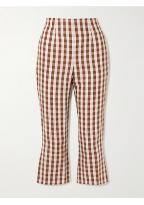 Faithfull - Valeria Gingham Linen Straight-leg Capri Pants - Brown - x small,small,medium,large,x large,xx large