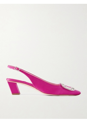 Roger Vivier - Belle Vivier Pilgrim 45 Crystal-embellished Satin Slingback Pumps - Pink - IT36,IT36.5,IT37,IT37.5,IT38,IT38.5,IT39,IT39.5,IT40,IT40.5,IT41,IT41.5,IT42