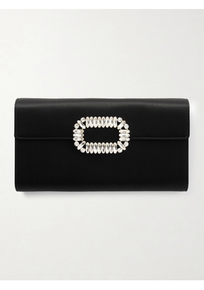 Roger Vivier - Pilgrim Crystal-embellished Satin Clutch - Black - One size