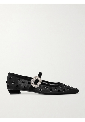 Roger Vivier - Belle Vivier 25 Embellished Flocked Mesh Mary Jane Ballet Flats - Black - IT35.5,IT36,IT36.5,IT37,IT37.5,IT38,IT38.5,IT39,IT39.5,IT40,IT40.5,IT41,IT41.5,IT42