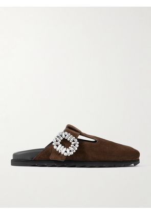 Roger Vivier - Slidy Viv Crystal-embellished Suede Mules - Brown - IT36,IT37,IT38,IT39,IT40,IT41,IT42