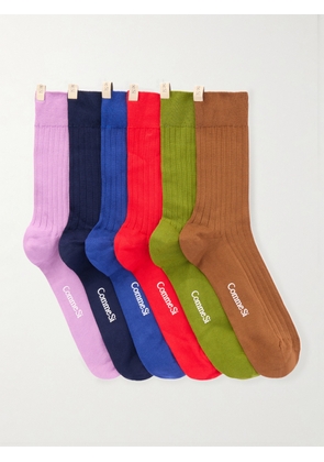 Comme Si - The Yves Set Of Five Ribbed Cotton-blend Socks - Multi - EU 35/38,EU 39/42