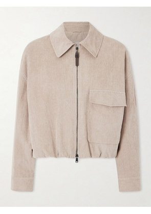 Brunello Cucinelli - Embellished Padded Cotton-blend Corduroy Bomber Jacket - Neutrals - IT36,IT38,IT40,IT42,IT44,IT46