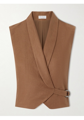 Brunello Cucinelli - Linen-twill Wrap Vest - Brown - IT38,IT40,IT46