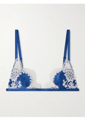 Carine Gilson - Lace-trimmed Silk-satin Soft-cup Bra - Blue - x small,small,medium,large