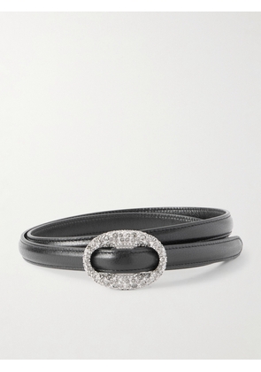 SAINT LAURENT - Crystal-embellished Leather Belt - Black - 75,80,85