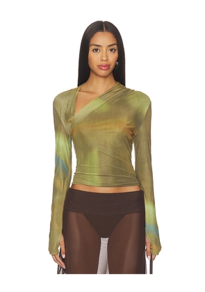MADISON THE LABEL Laury Mesh Top in Olive. Size L. Also in M, S, XL/1X, XS.