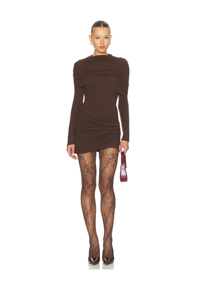 Line & Dot Lior Draped Mini Dress in Chocolate. Size L. Also in S, XS.