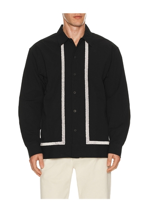 NN07 Reed Embroidered Button Up Overshirt in Black. Size L. Also in M, S, XL/1X, XXL/2X.