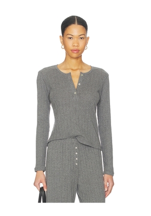 LESET Pointelle Long Sleeve Henley in Grey. Size L. Also in M, XL, XS.