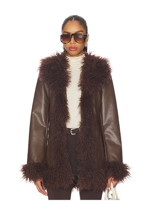 MORE TO COME Athena Shaggy Jacket in Brown. Size L. Also in M, S, XL, XS, XXS.