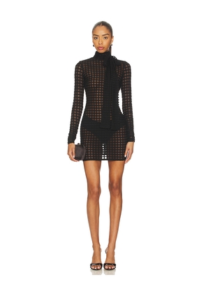 LaQuan Smith Cross Grain Dress With Pussybow Detail in Black. Size L. Also in M, S, XS.