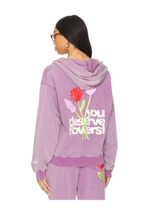 The Mayfair Group You Deserve Flowers Fitted Hoodie in Purple. Size L/XL. Also in XS.