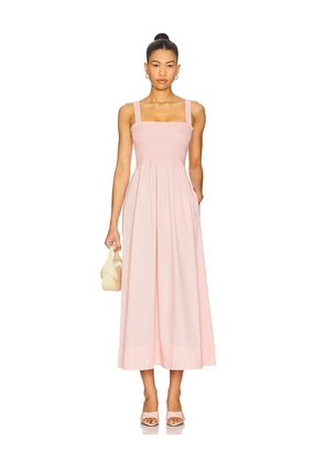 PISTOLA Genevieve Smocked Embroidered Bodice Dress in Pink. Size L. Also in XS.