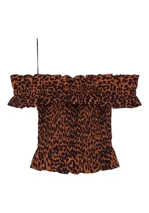 GANNI leopard-print smocked top - Brown