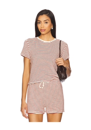 perfectwhitetee Loop Terry Stripe Tee in Red,Cream. Size XS. Also in L.