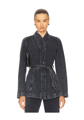 REMAIN Belted Denim Jacket in Black. Size 36. Also in 40.