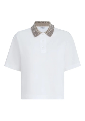 Brunello Cucinelli dazzling knit-collar polo shirt - White