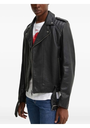 HUGO zip-fastening leather biker jacket - Black