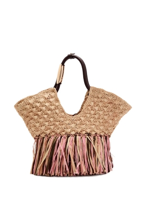 ZIMMERMANN small Goldentime fringed raffia tote bag - Neutrals