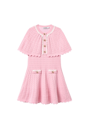 self-portrait Kids Knitted Cape Dress in Pink. Size 4/5T. Also in 5/6T, 6/7, 7/8.