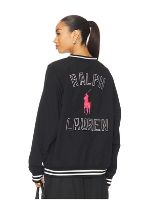 Polo Ralph Lauren Pink Pony Nylon Vneck Pullover in Black. Size L. Also in M.