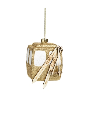 The Favorites Golden Gondola With Skis Ornament in Metallic Gold.
