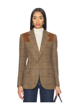 Polo Ralph Lauren Suede-trim Plaid Wool Blazer in Olive. Size 2. Also in 6.