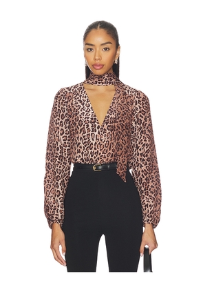RIXO Moss Blouse Leopard in Brown. Size L. Also in M, S, XL, XS.