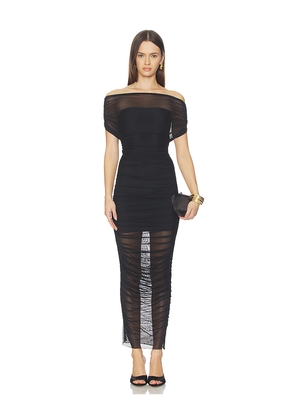 SEROYA Noel Mesh Midi Dress in Black. Size L. Also in M, S, XL, XS, XXS.