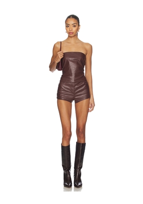 superdown Kayla Faux Leather Short Set in Brown. Size L. Also in XL.
