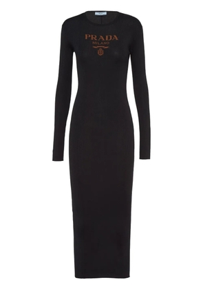 Prada logo-print silk midi dress - Black