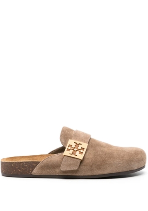 Tory Burch logo-plaque suede mules - Brown