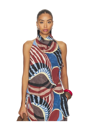 ROAME. Agave Halter Top in Blue,Burgundy. Size L. Also in M, S, XL, XS.