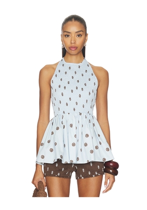 ROAME. Wren Halter Top in Blue. Size L. Also in M, S, XL, XS.