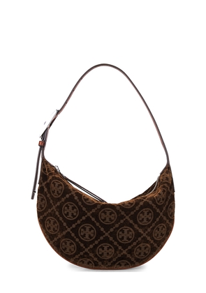Tory Burch T Monogram Flocked Small Balloon Bag in Brown.
