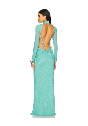 YLLW THE LABEL Salome Beaded Dress in Teal. Size L. Also in S.