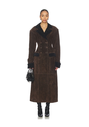WeWoreWhat x Premium Double Breasted Suede Coat in Chocolate. Size S. Also in XS, XXS.