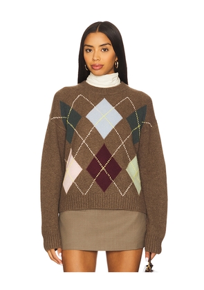 White & Warren Cashmere Argyle Crew Sweater in Brown. Size L. Also in M, S, XS.