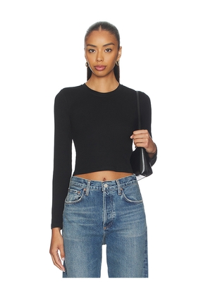 perfectwhitetee Sienna Luxe Rib Cropped Long Sleeve in Black. Size L. Also in M, S, XL, XS.
