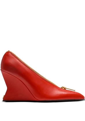 Balmain 95mm zip-detail wedge heeled pumps - Red