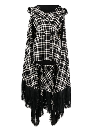 Roberto Cavalli frayed-hem plaid hooded cape - Black