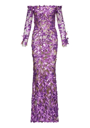 Oscar de la Renta embellished off-shoulder gown - Purple